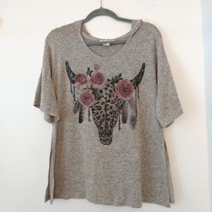 23 Love Street size 1X cow skull print top